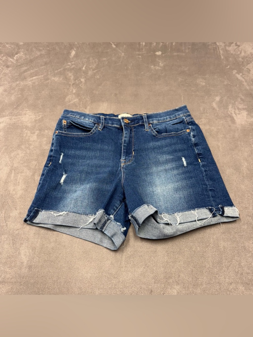Nicole miller Soho Distressed RolledHem Jean Shorts high rise Blue women’s 8